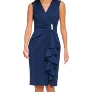 Jessica Howard Sheath Cocktail Dress with Ruffle and Embellishment